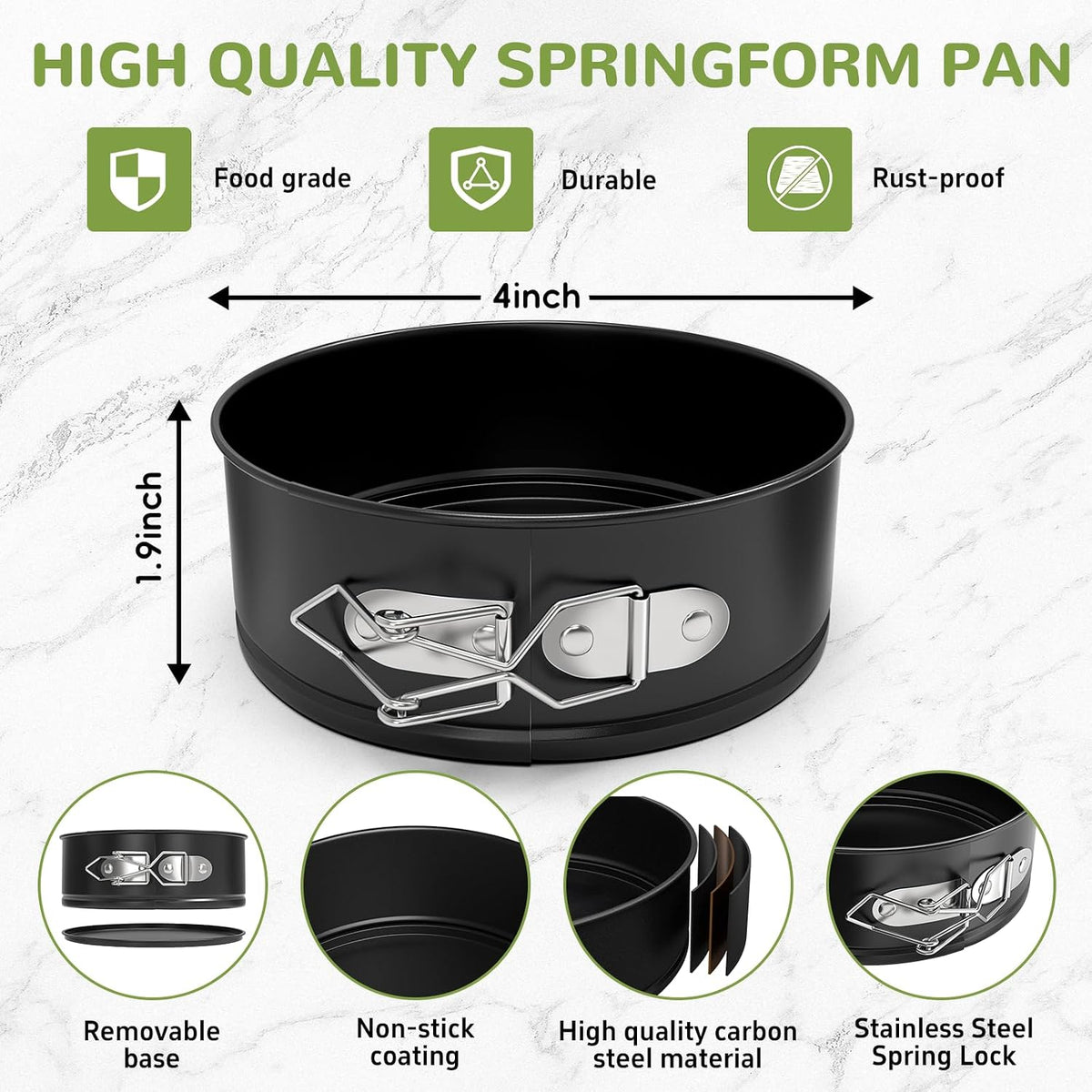 ZeroPone 4 Inch Mini Springform Pan for Mini Cheesecake Pizza | Non-stick Cheesecake Pan with Removable Bottom Small Cake Mold withstands up to 450°F