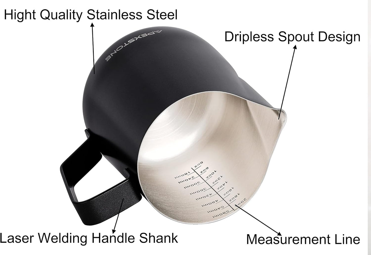 20 oz Black Espresso Steaming Pitcher, Espresso Milk Frothing Pitcher 20 oz Black, Coffee Milk Frothing Cup, Coffee Steaming Pitcher 20 oz/600 ml