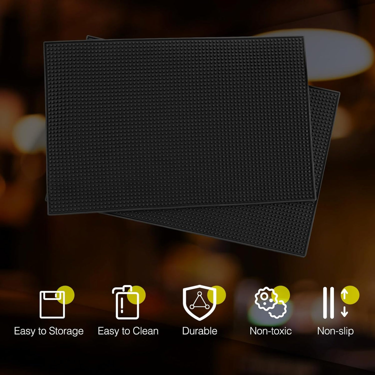 Tioncy 2 Pcs Bar Mat for Countertop 28 x 16 Inch Non Slip Cocktail Rubber Coffee Bar Service Mat for Bartending Hot Dishes Restaurants Barbershop Clippers Hot Pads, Black