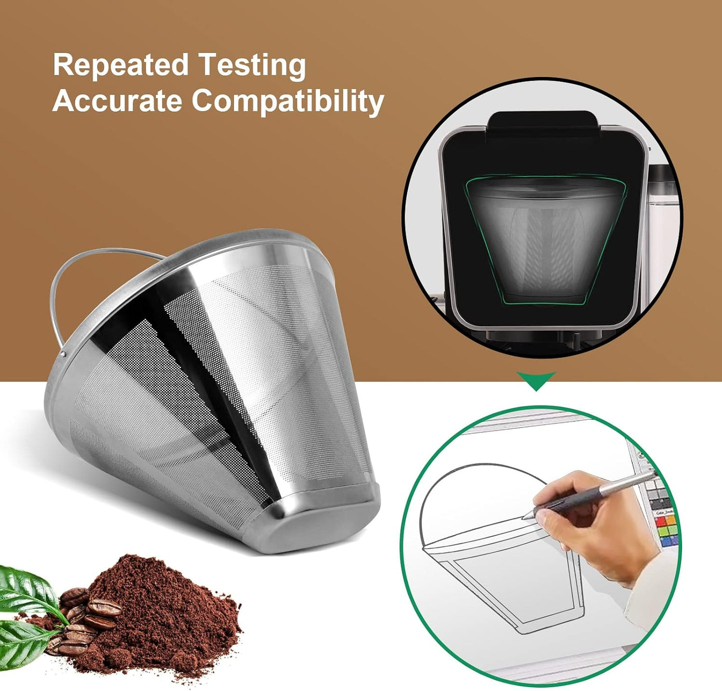 Stainless Steel Permanent Coffee Filter for Ninja Dual Brew Coffee Maker | 2 Pack Reusable Metal Filters for Ninja Dual Brew CFP301, CFP307, CFP101, GP161, Easy-Clean, Sturdy for Ninja Coffee Makers