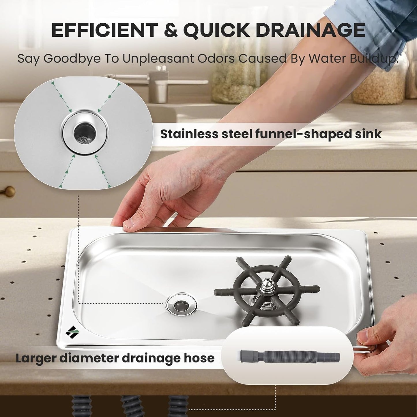 Huanyu Pitcher Rinser, 360° Rotating Nozzle, Drip Tray 12.78×6.97×1.58 in | 304 Stainless Steel, 5-Hole High Pressure, Fast Drain, Removable Tray, Auto Press, Full Kit, for Coffee Bar &amp; Home Kitchen