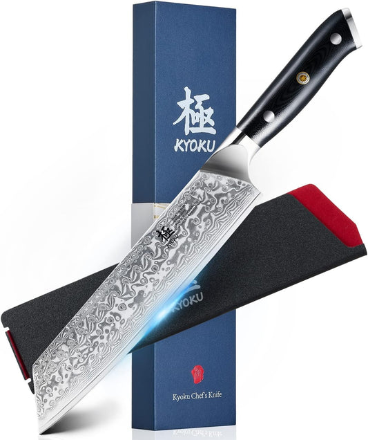 KYOKU Kiritsuke Chef Knife - Gin Series - 8.5" Multipurpose Professional Chef Knife, Japanese VG10 Damascus Stainless Steel