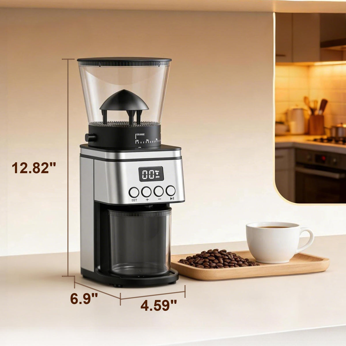 Rounexes Conical Burr Coffee Grinder Electric,Stainless Steel Coffee Grinder for Home, Adjustable Burr Grinder with 30 Grind