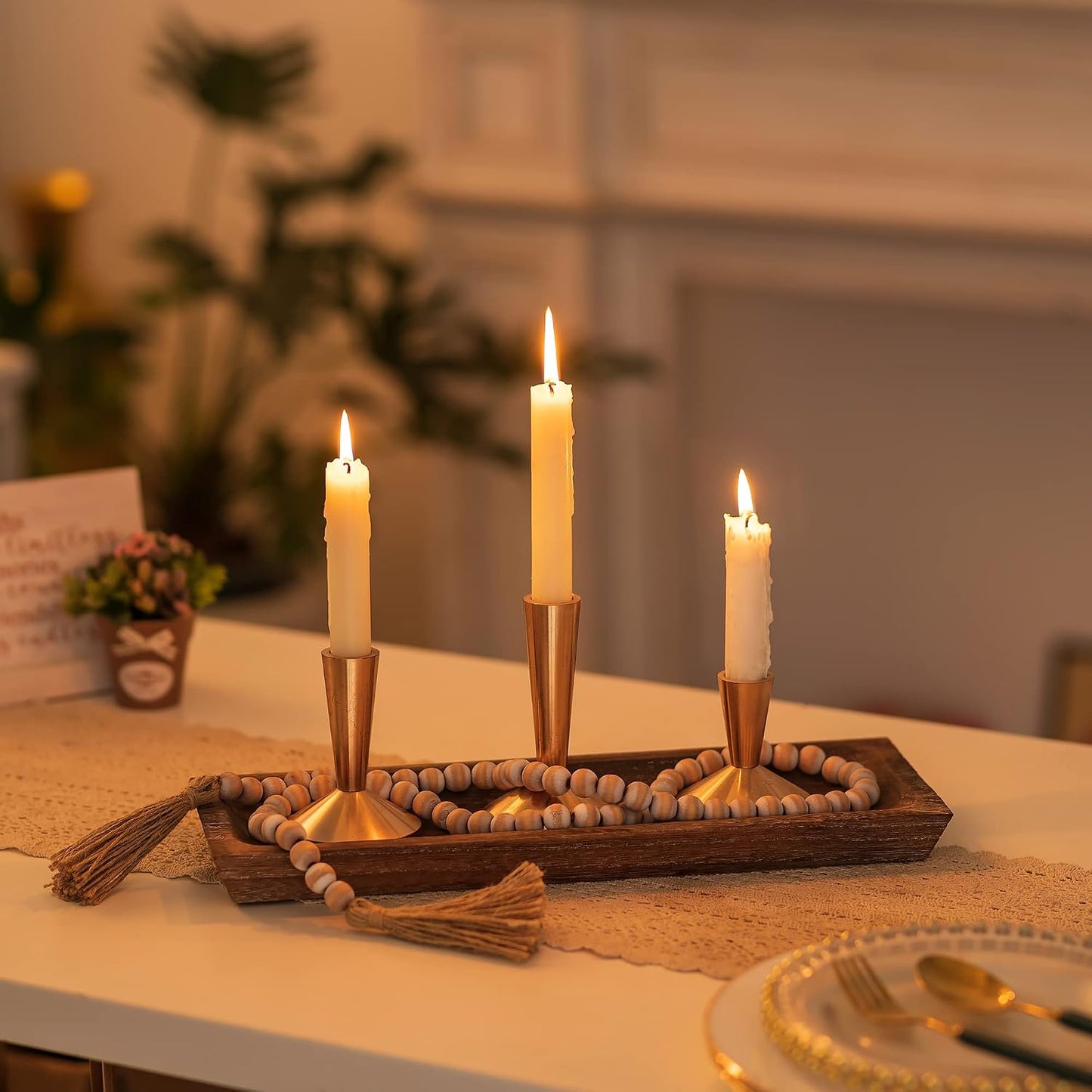 Hanobe Decorative Wooden Tray Long Narrow Centerpiece Candle Holder | 15.6" Wood Rustic Farmhouse Home Decor for Dining Coffee Table Kitchen Fireplace Mantle, Rectangle, More Cheap