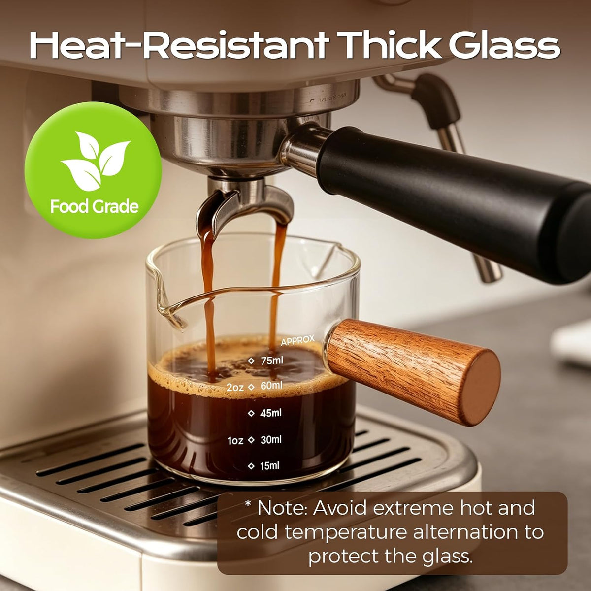 YARRAMATE 2.5oz Double Spout Espresso Shot Cup with Handle | Borosilicate Glass, Precision Pouring, Heat Insulated Grip, Dual-Scale Accuracy, Easy to Rinse Clean