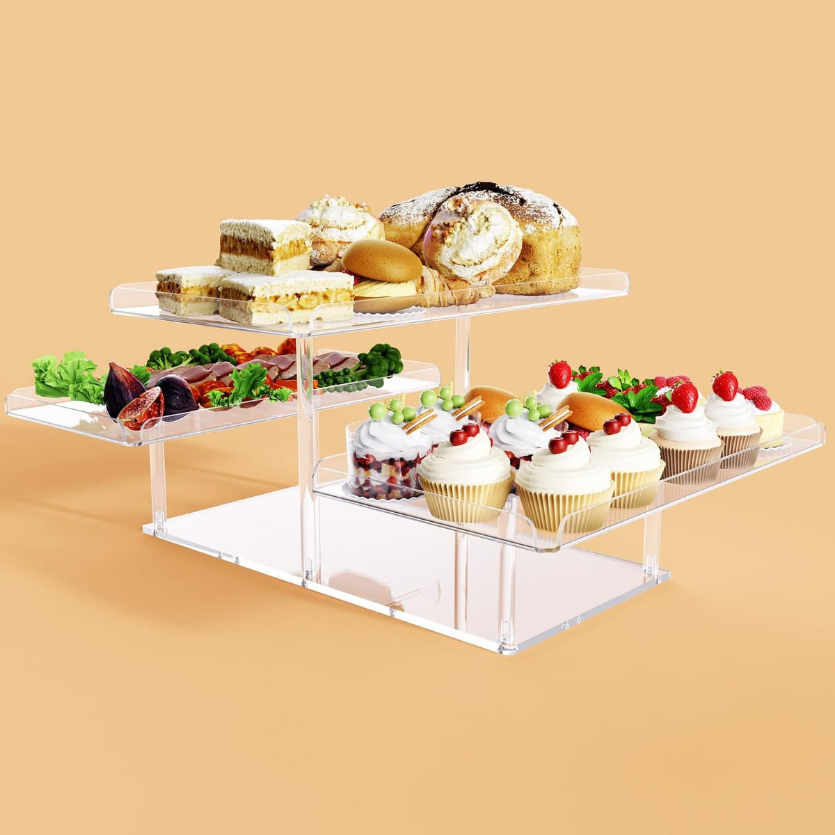 Bakzon 3 Pack Dessert Table Display Set, Acrylic Cupcake Buffet Dessert Risers Stands, Tier Serving Trays Holder for Weddings Baby Shower Tea Party