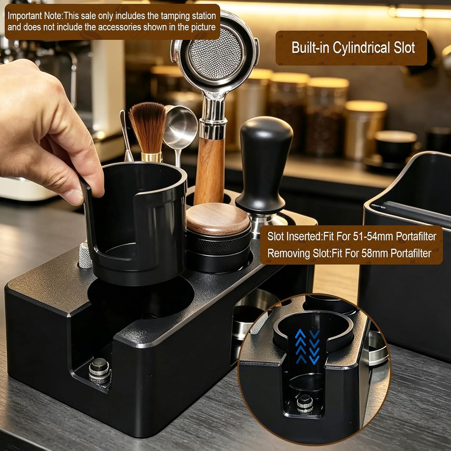 Upgraded Espresso Tamping Station,Espresso Accessories Organizer,Multi-Functional Coffee Accessories Tamper Station,Espresso Station Fit For Standard Portafilter (Black, 51-58mm)