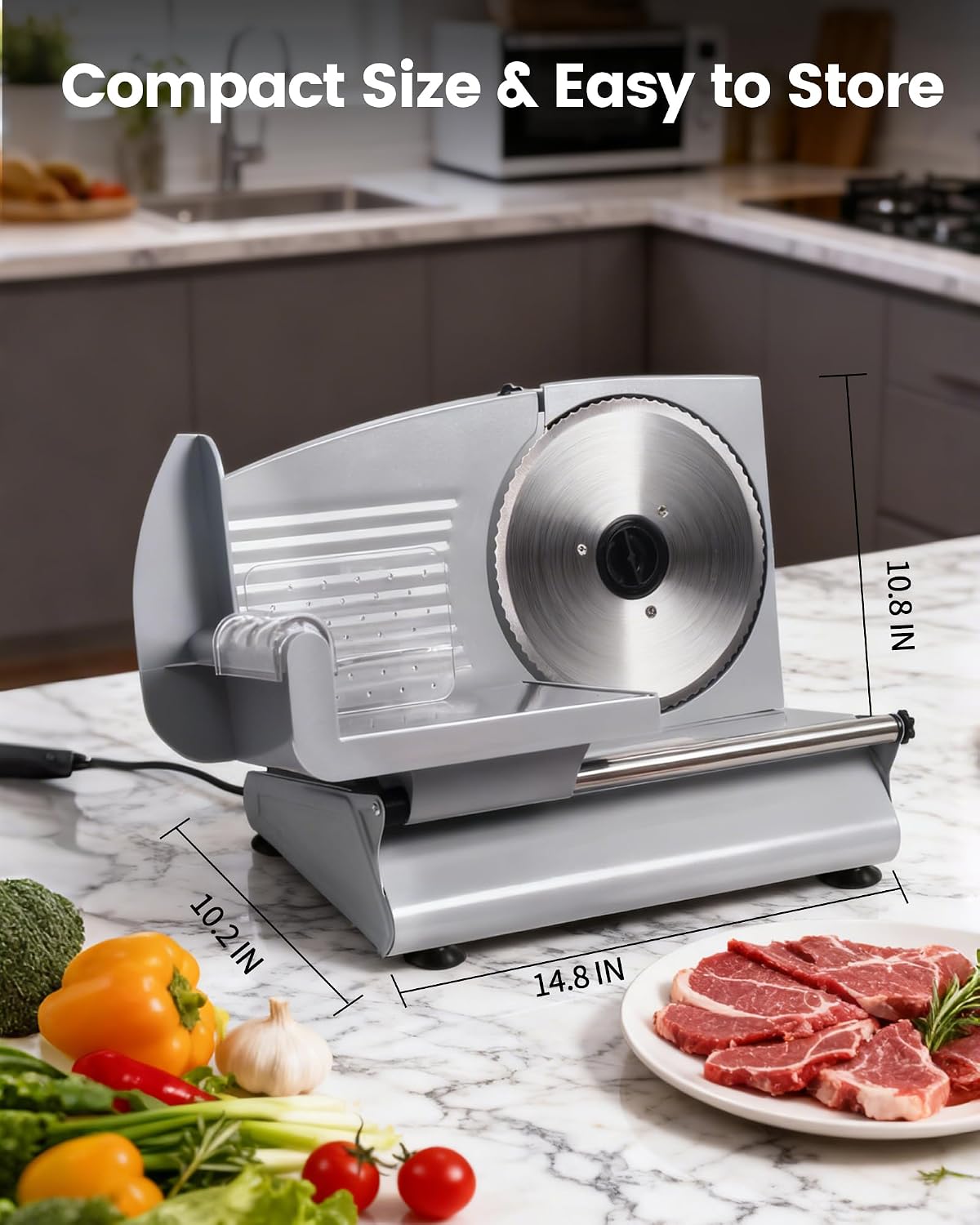 Pterying 200W Electric Meat Slicer, 2 Removable 7.5" Stainless Steel Blades