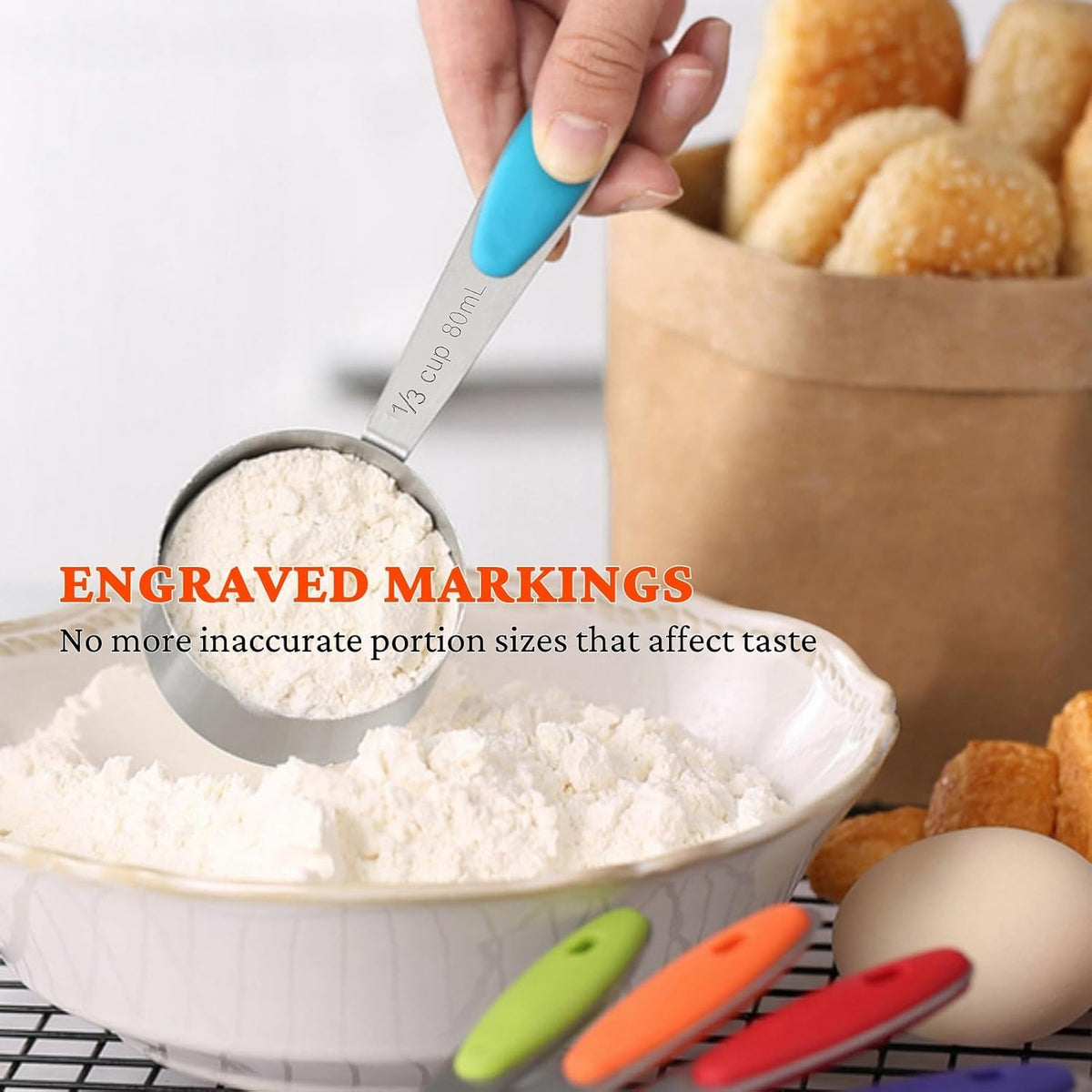 16PCS Stainless Steel Measuring Cups &amp; Spoons Set, Nesting Cups with Silicone Handles, 5 Metal Measuring Cups, 6 Round Spoons and 5 Mini Spoons for Cooking &amp; Baking