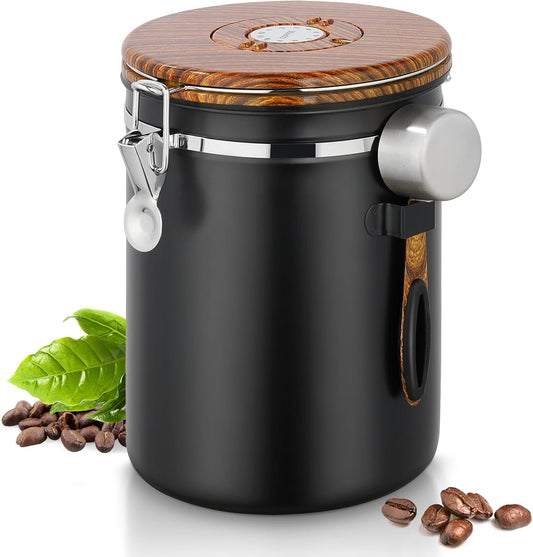 Coffee Canister, 35OZ Stainless Steel Coffee Bean Storage for 1kg Beans, Food Storage Container with Date Tracker, Scoop & CO2 Valve