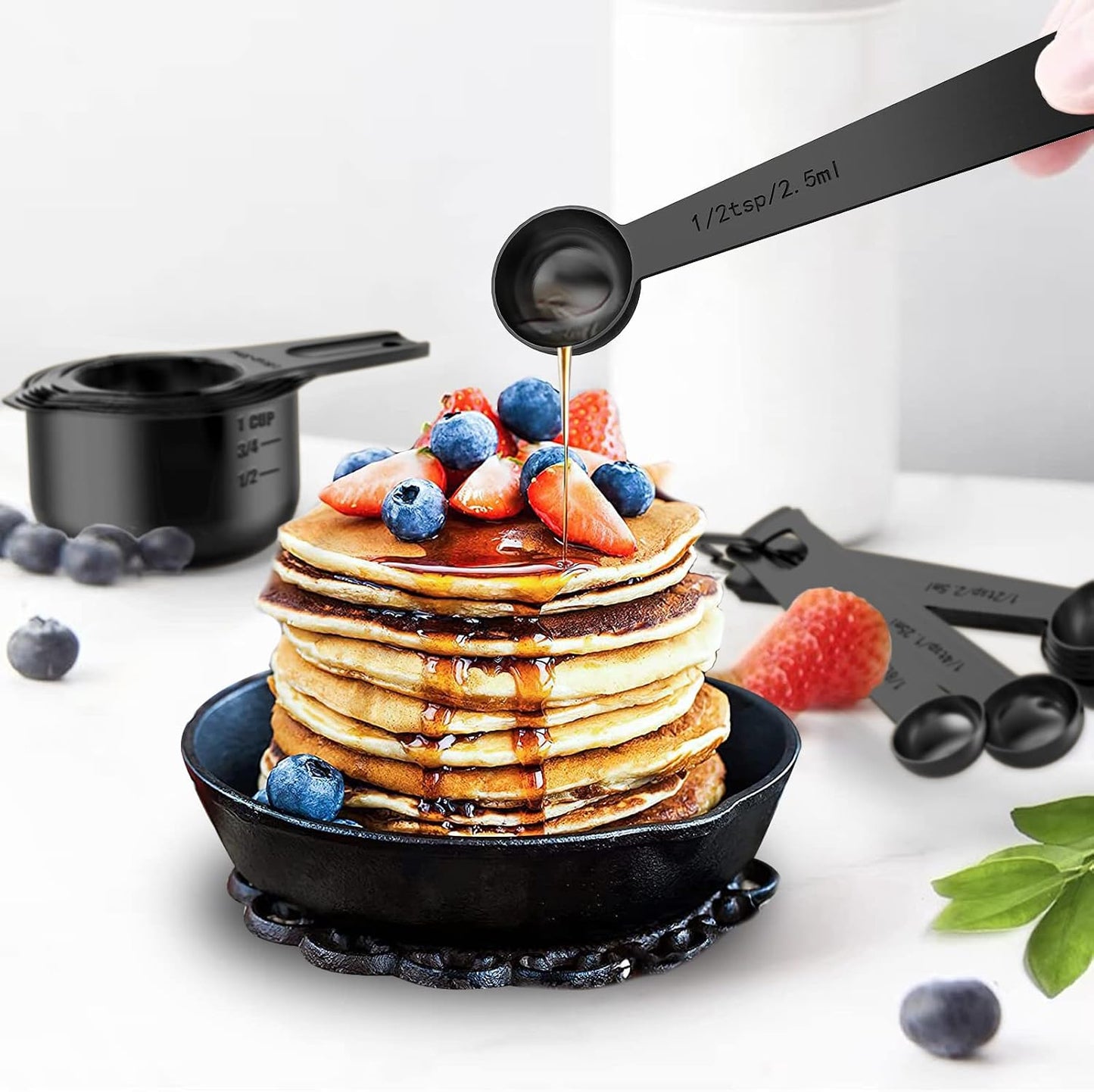 21 Pcs Stainless Steel Measuring Cups and Spoons Set, Wildone Stackable Metal Measuring Cups and Spoons for Cooking &amp; Baking, Includes 7 Cups, 9 Spoons and 5 Mini Spoons（Black）