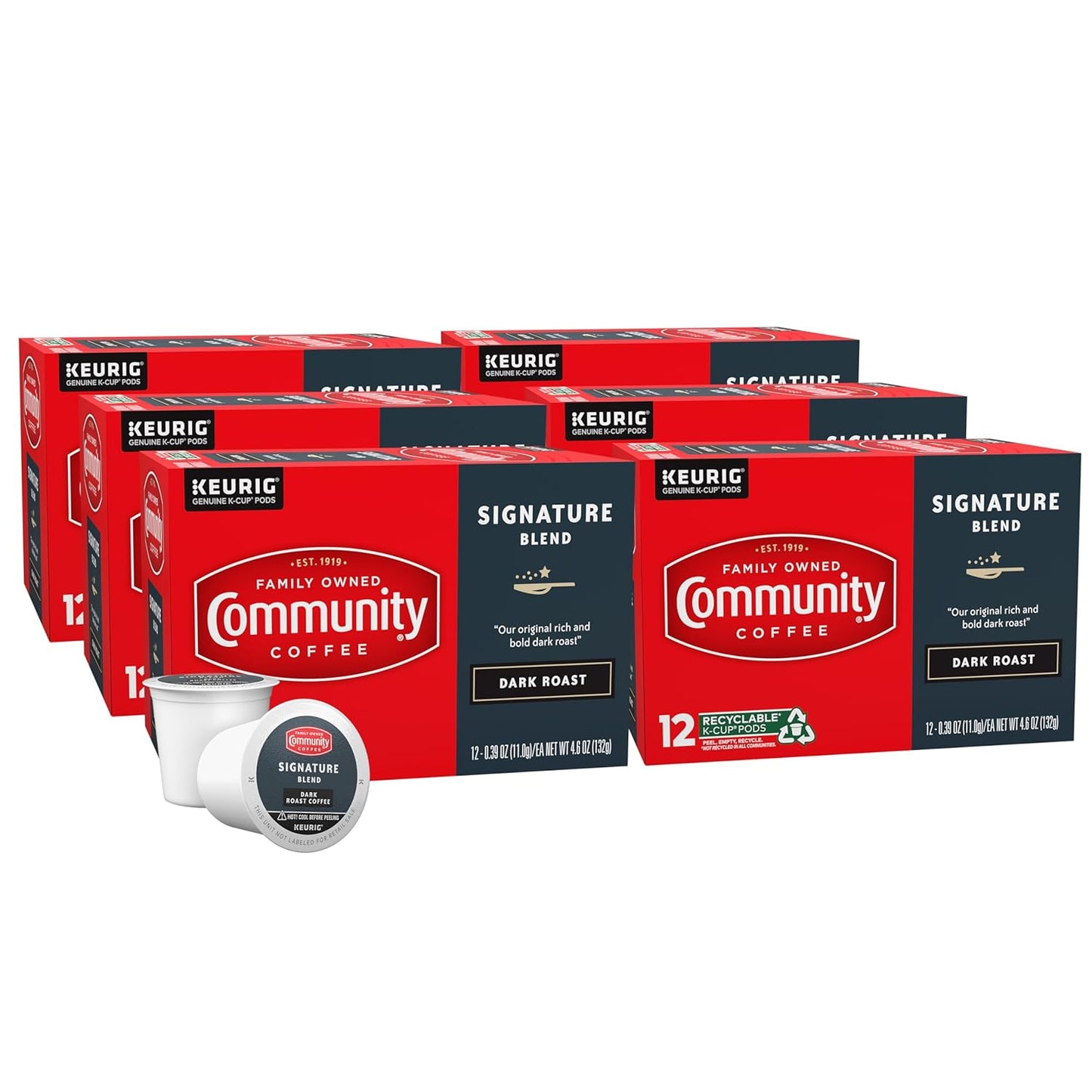 Community Coffee Signature Blend 72 Count Coffee Pods, Dark Roast, Compatible with Keurig 2.0 K-Cup 