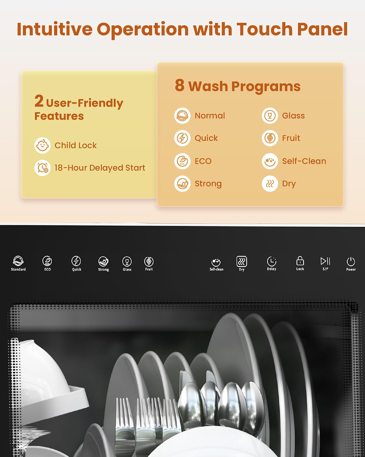 HAVA Countertop Dishwasher with Water Softener &amp; Enhanced Energy Efficiency | Portable Dishwasher with 8 Wash Programs, Child Lock &amp; Delayed Start Function, 5L Built-In Water Tank, No Installation Needed