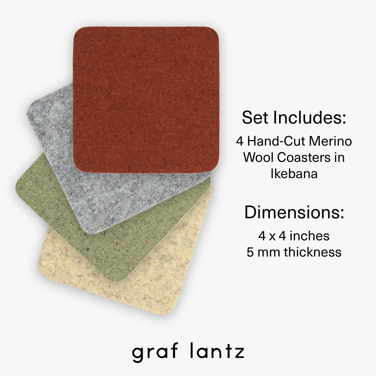 Graf Lantz - Bierfilzl Merino Wool Square Coasters Set of 4 - Ikebana (4"x4"x5mm) - Absorbs 30% of Weight - Natural German Wool - Heat Resistant, Sustainable, Reusable - Home Decor, Coffee Table Decor