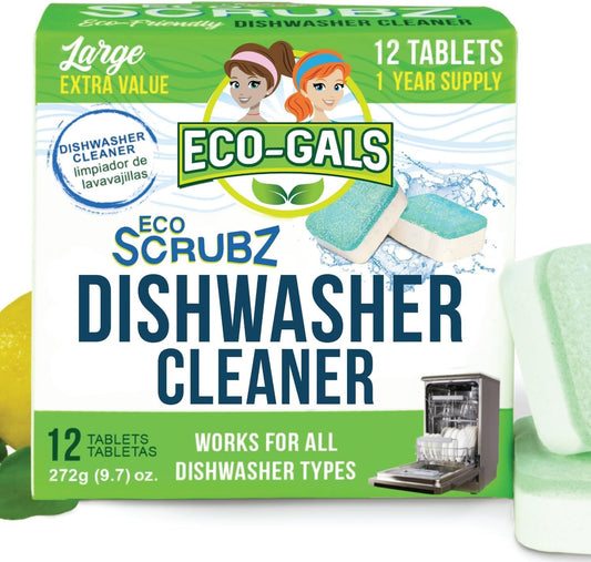 Dishwasher Cleaner, Heavy Duty, Septic Safe, Removal of Odors, Limescale, Smell, Grime, and Calcium - 12 Tablets - 12 Month