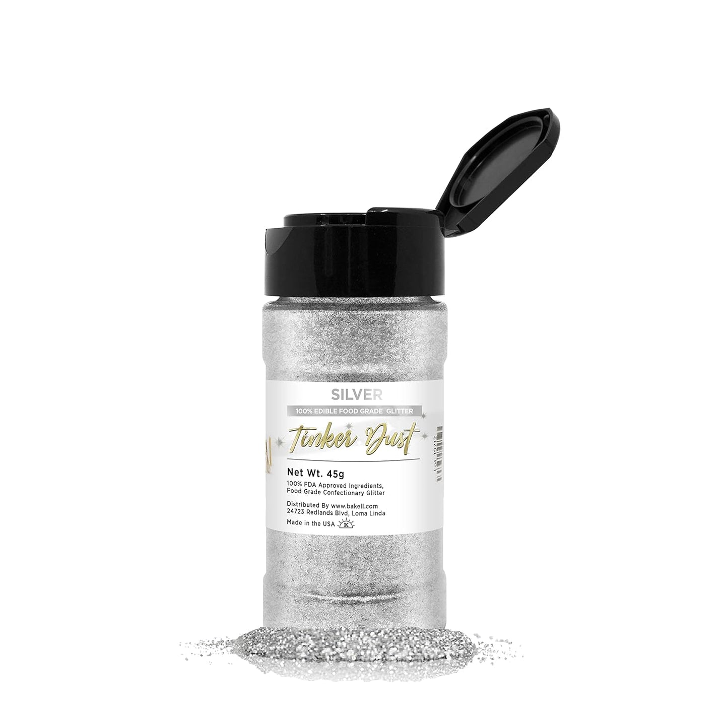 BAKELL Silver Edible Glitter, 45 Grams | TINKER DUST Edible Glitter | KOSHER Certified | 100% Edible