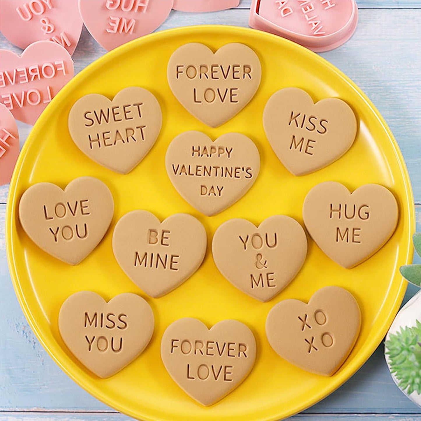 Heart Cookie Cutter Set, 10 Pcs 3D Pressable Biscuit Cutter and Stamps, Valentine's Day Cookie Molds Wedding Party DIY Cake Decorating Kit (B10)