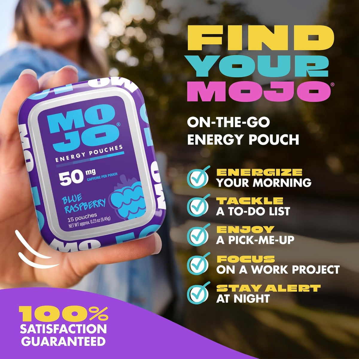 MOJO Caffeine Pouches with Naturally Derived Caffeine from Green Tea