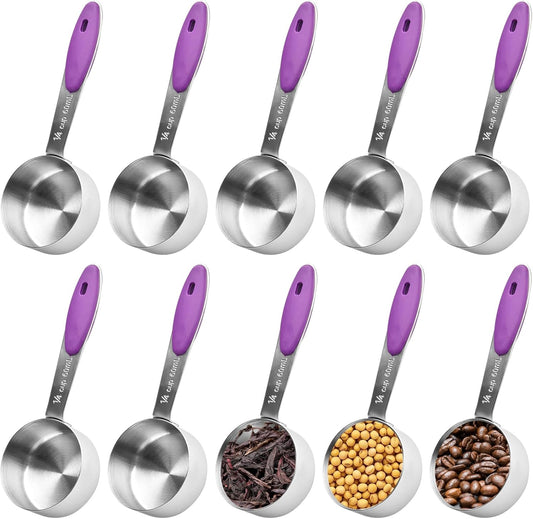 10 Pcs 1/4 Measuring Cup, 2 Oz Stainless Steel Scoop with Silicone Handle, Metal Mini Measuring Scoops Kitchen Gadgets for