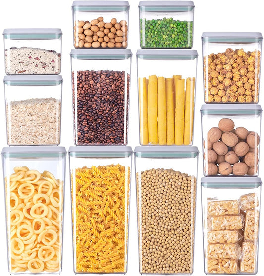 12 Pcs Pop Airtight Food Storage Containers with Lids for Kitchen Pantry Organization Stackable Cereal Snacks Flour Sugar