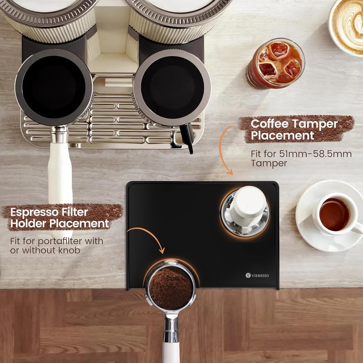 Espresso Tamping Mat, Non-Slip Silicone Tamper Mat for Espresso Machine &amp; Countertop, Barista Tamping Station Pad with Portafilter Notch &amp; 90° Counter Edge, fits 51-58.5mm