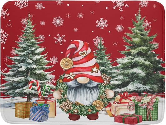 Christmas Gnome Dish Drying Mats for Kitchen Counter Christmas Gnomes Snowflakes Absorbent Microfiber Dishes Drying Pad Xmas