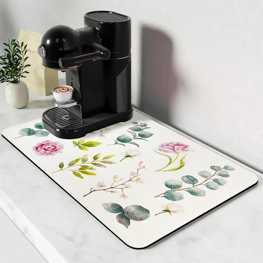 Bloss Mat for Coffee Station, Dish Drying Mat, Kitchen Counter Mat, Absorbent Water Hide Stain Rubber Backed Dish Drying
