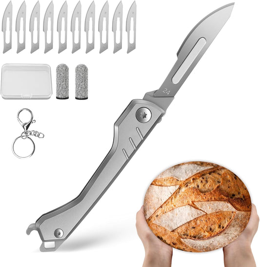 Bread Lame Dough Scoring Tool – Multi-Purpose Scoring Knife, Folding Bread Scorer Tool for Sourdough & Bread Baking with 10