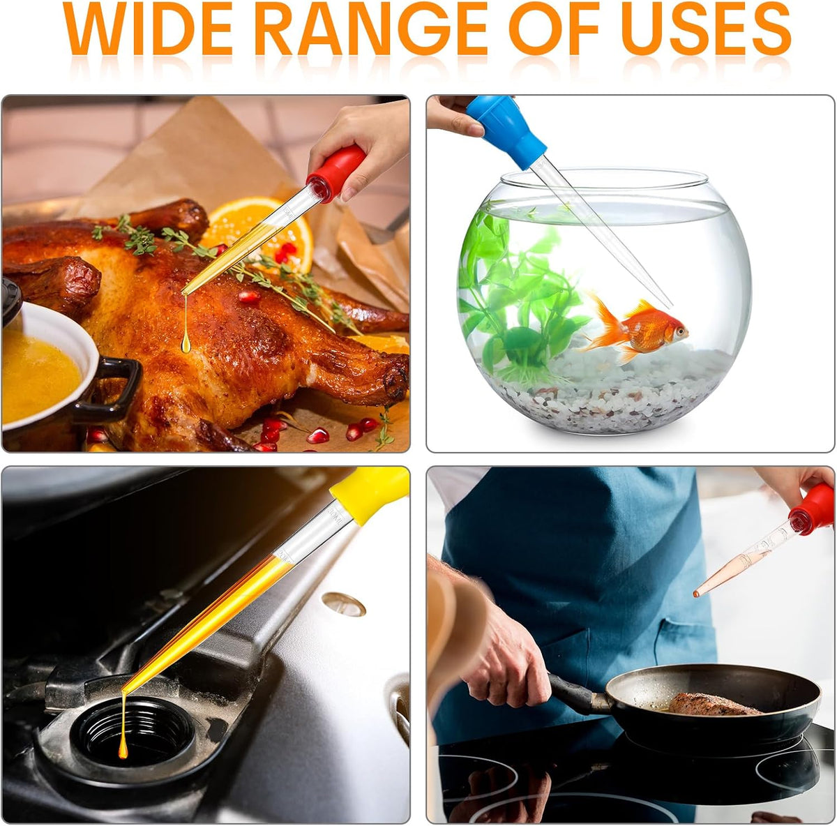 Boao 14 Pcs Large Turkey Baster Set for Cooking, Bright Color | Heat Resistant Syringe Turkey Baster with 2 Basting Brush, 4 Cleaning Brush, Meat, Food Injector for Poultry, Beef, Chicken