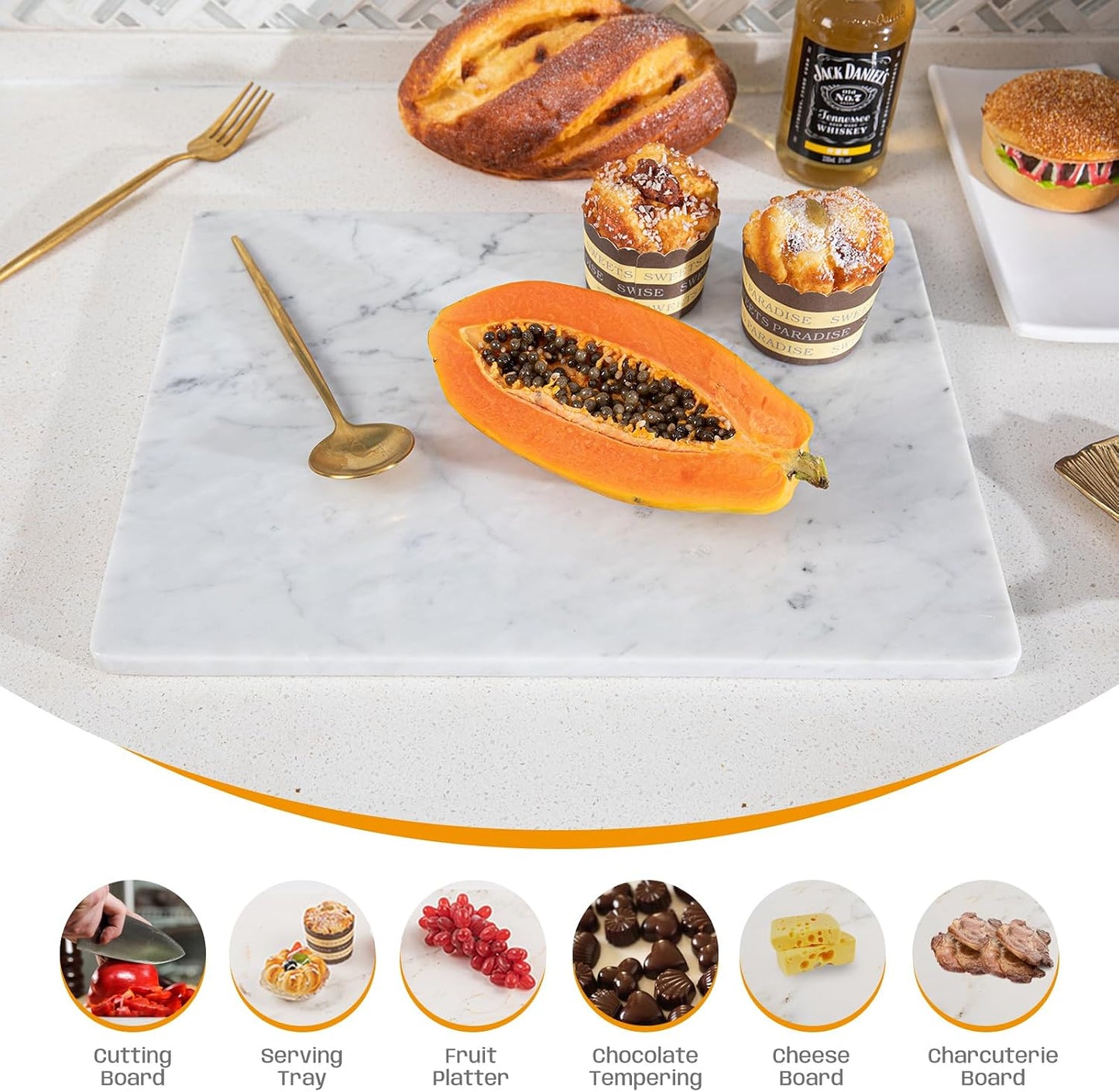 Carrara White Marble Cutting Board, 12×16 Inch Marble Pastry Board | ﻿Natural Marble Slab, Non-slip Feet, Stay Cool for Dough/Butter, Ideal for Pastry, Cheese, Charcuterie, Pizza, Bread