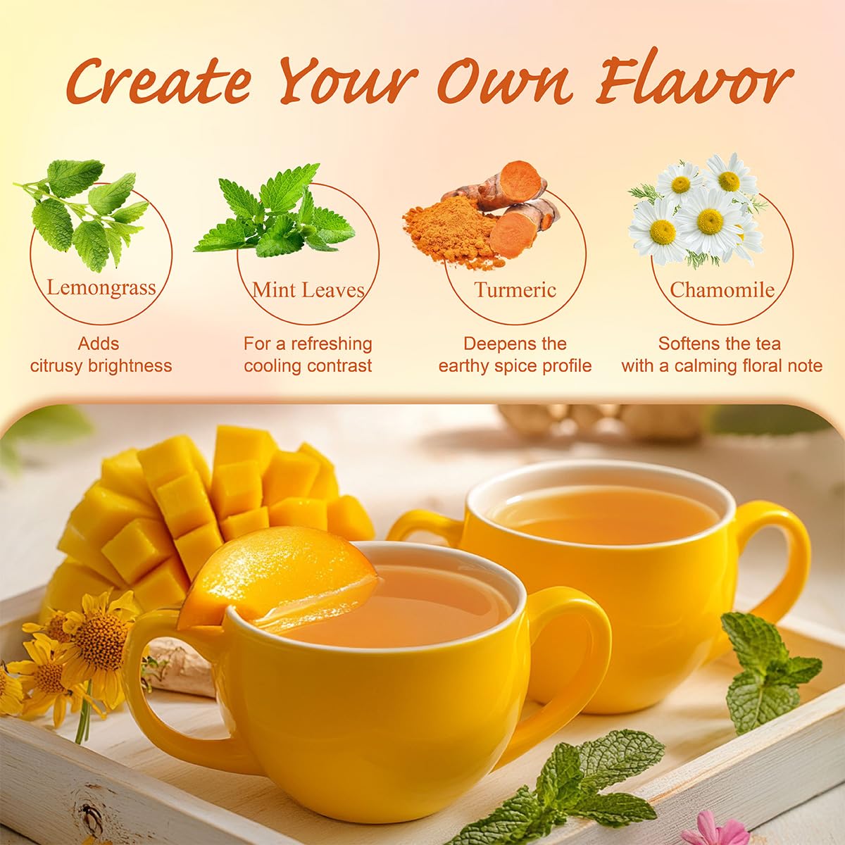 WT WEETEE Mango Ginger Tea Bags 100ct, Caffeine-free Tropical &amp; Spicy Blend | Flavored Ginger Herbal Tea Includes Cardamom, Fennel, Cinnamon, Rooibos, Licorice, More, Warming Spice &amp; Sweet Tropical Notes