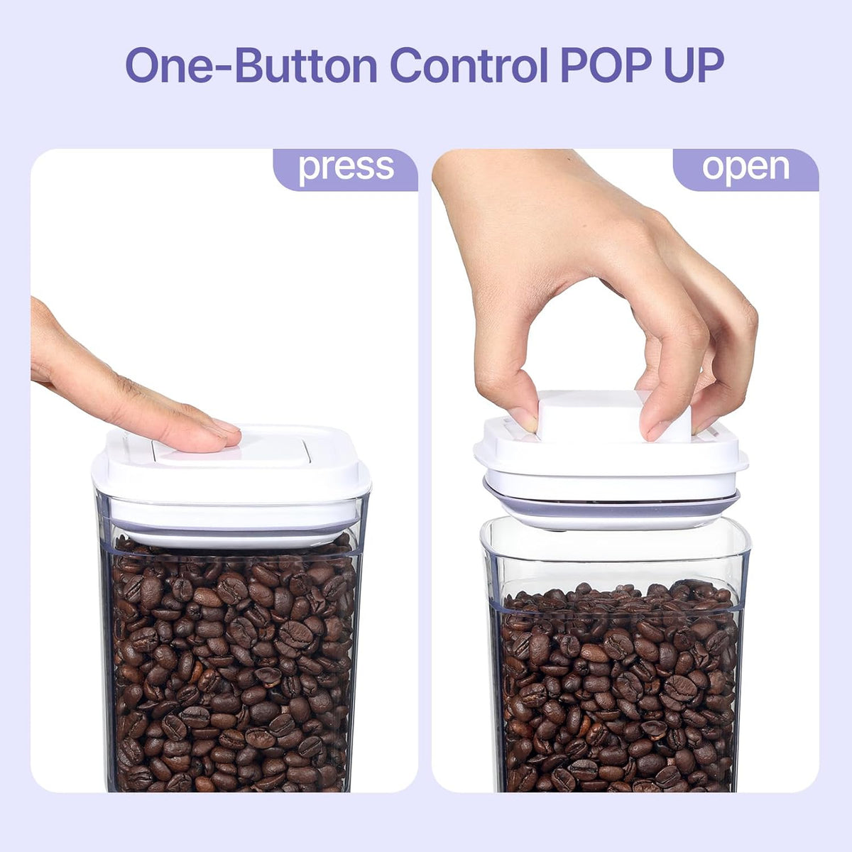 Food Airtight Containers storage with Lids One Button Open/POP UP/Kitchen Storage Organization for Coffee Tea Brown Sugar Cereals 350ml x 1