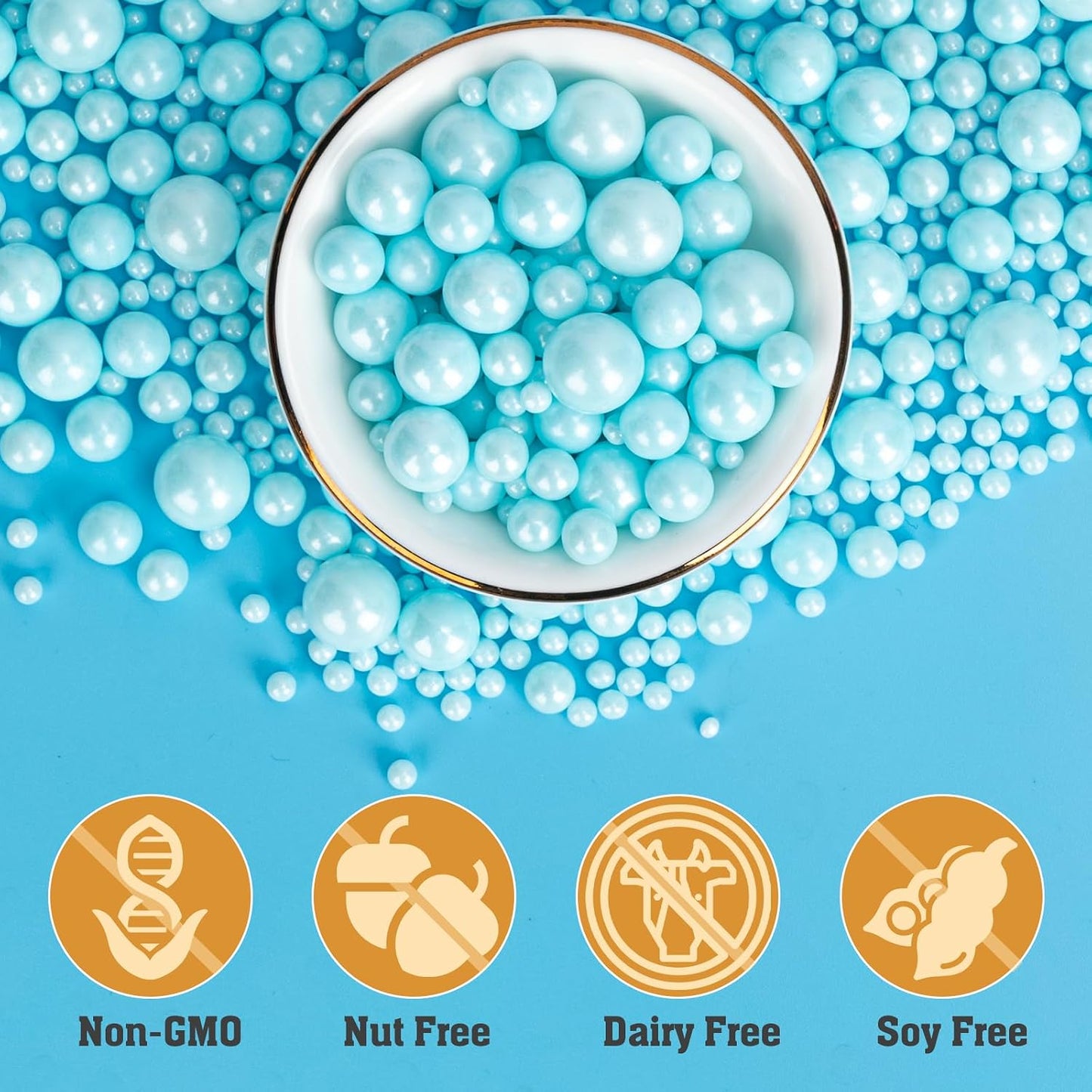 Twisweet Blue Sprinkles 130g, Edible Pearl Sprinkles for Cake Decorating | Blue sugar pearls, cake decorations &amp; cake toppers for cupcakes, cookies, ice cream, baby showers, birthdays &amp; winter cakes
