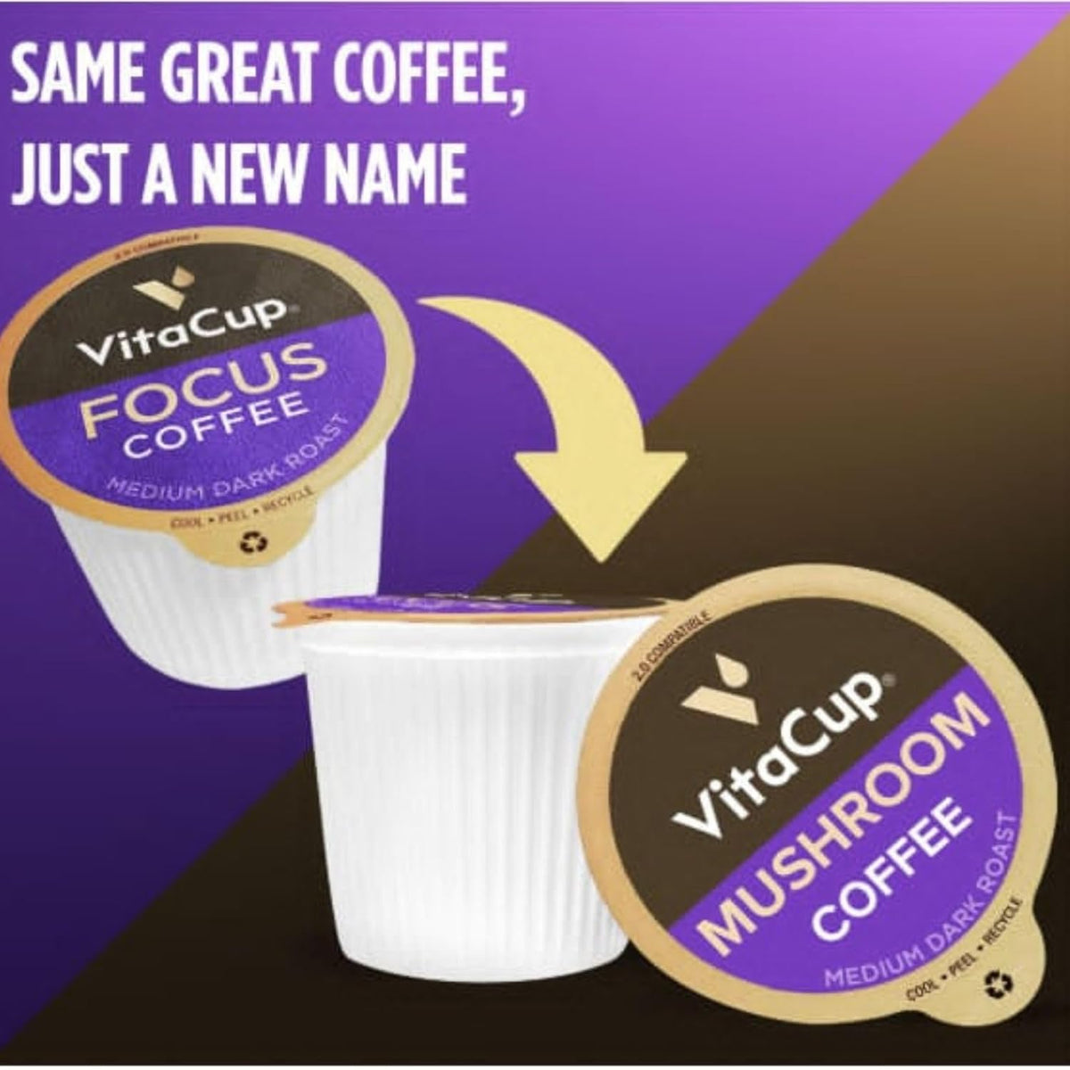 VitaCup Mushroom Medium Roast Coffee Pods, with Lions Mane, 32ct