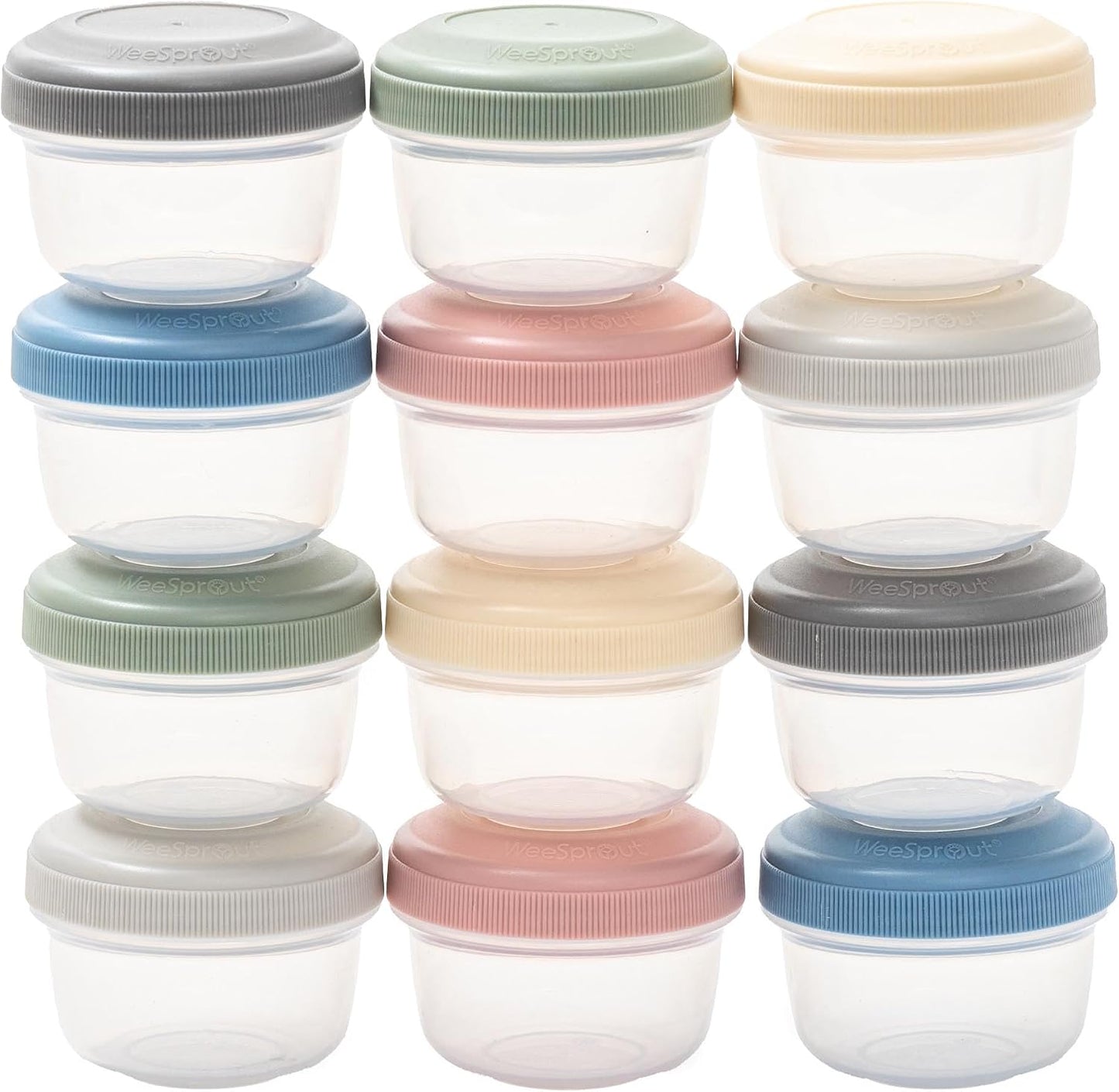 WeeSprout Leakproof Baby Food Storage - 12 Set, Small Plastic Containers with Lids, Lock in Freshness, Nutrients &amp; Flavor, Freezer &amp; Dishwasher Friendly, 4oz Snack Containers (Variety Matte)