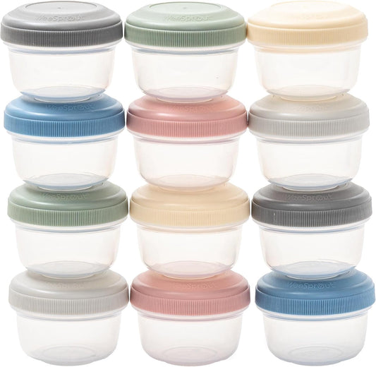 WeeSprout Leakproof Baby Food Storage - 12 Set, Small Plastic Containers with Lids, Lock in Freshness, Nutrients &amp; Flavor, Freezer &amp; Dishwasher Friendly, 4oz Snack Containers (Variety Matte)