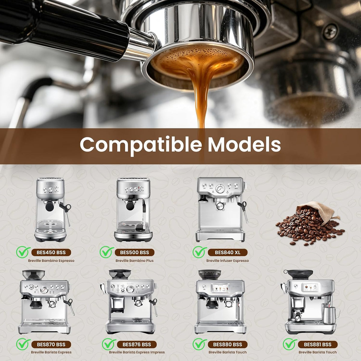54mm Bottomless Portafilter for Breville BES870XL Barista Express Pro Touch