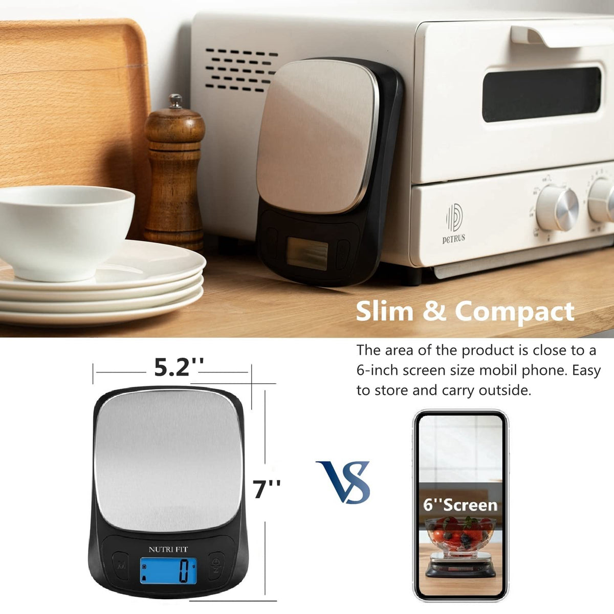 Kitchen Scales Digital Food Scale Cooking in Grams &amp; Ounces Black | Stainless Steel, Max 11lb 1g Increment, Backlit LCD Screen, Baking Food Weight Scale for Sourdough Bread, Include Battery