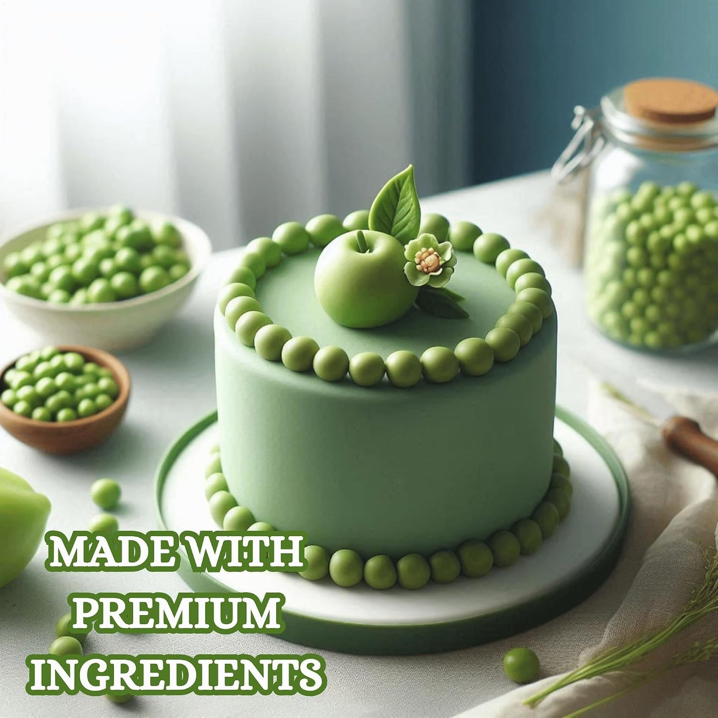 Confect Pea Green Fondant for Cake Decorating | Smooth &amp; Ready-to-Use Icing for Christmas Cakes, Cupcakes &amp; Holiday Treats | Vegan, Gluten-Free, Nut-Free, Palm Oil-Free – 8.8 Oz