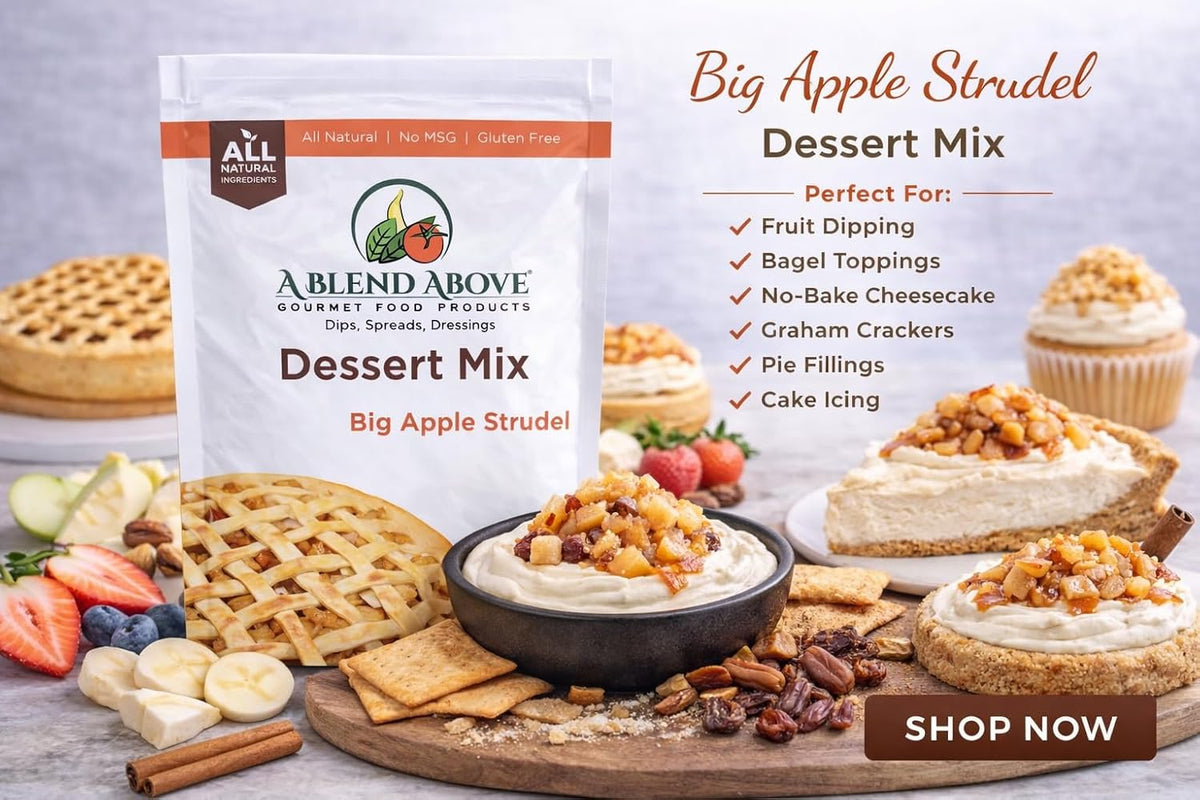 A Blend Above Big Apple Strudel No-Bake Dessert Mix, 3 Pack, No-Bake Cheesecake, Fruit Dip, Dessert Mix, Bagel Topping, Frosting, Cheesecake Filling, Quick and Easy to Make, Makes 16 Ounces, Cream