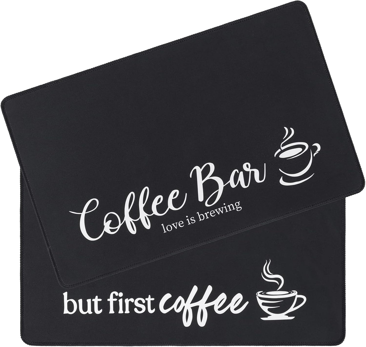 SHACOS Coffee Mat 2 Pack 16x24 Inch Black | Absorbent Non Slip Rubber Backing Coffee Maker Mat for Countertop Heat Resistant Dish Drying Mat