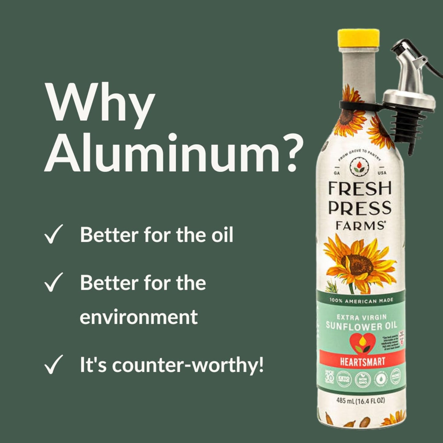 Fresh Press Farms Cold Pressed Extra Virgin Sunflower Oil, 16.4oz (2-Pack) | Extra Virgin Sunflower Oil, Georgia Grown, 100% American Made, Unrefined, Certified Whole30, Non GMO, Keto, Paleo