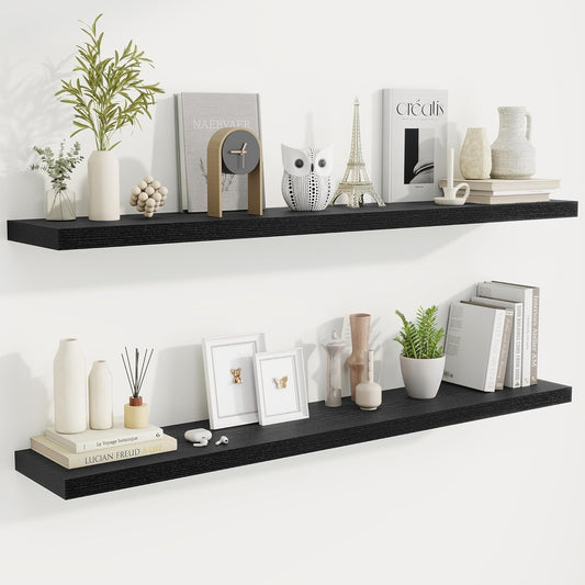 Fun Memories 55 Inch Fireplace Mantel Shelf -Long Floating Shelves, Deep Wall Mounted Farmhouse Display Shelves with