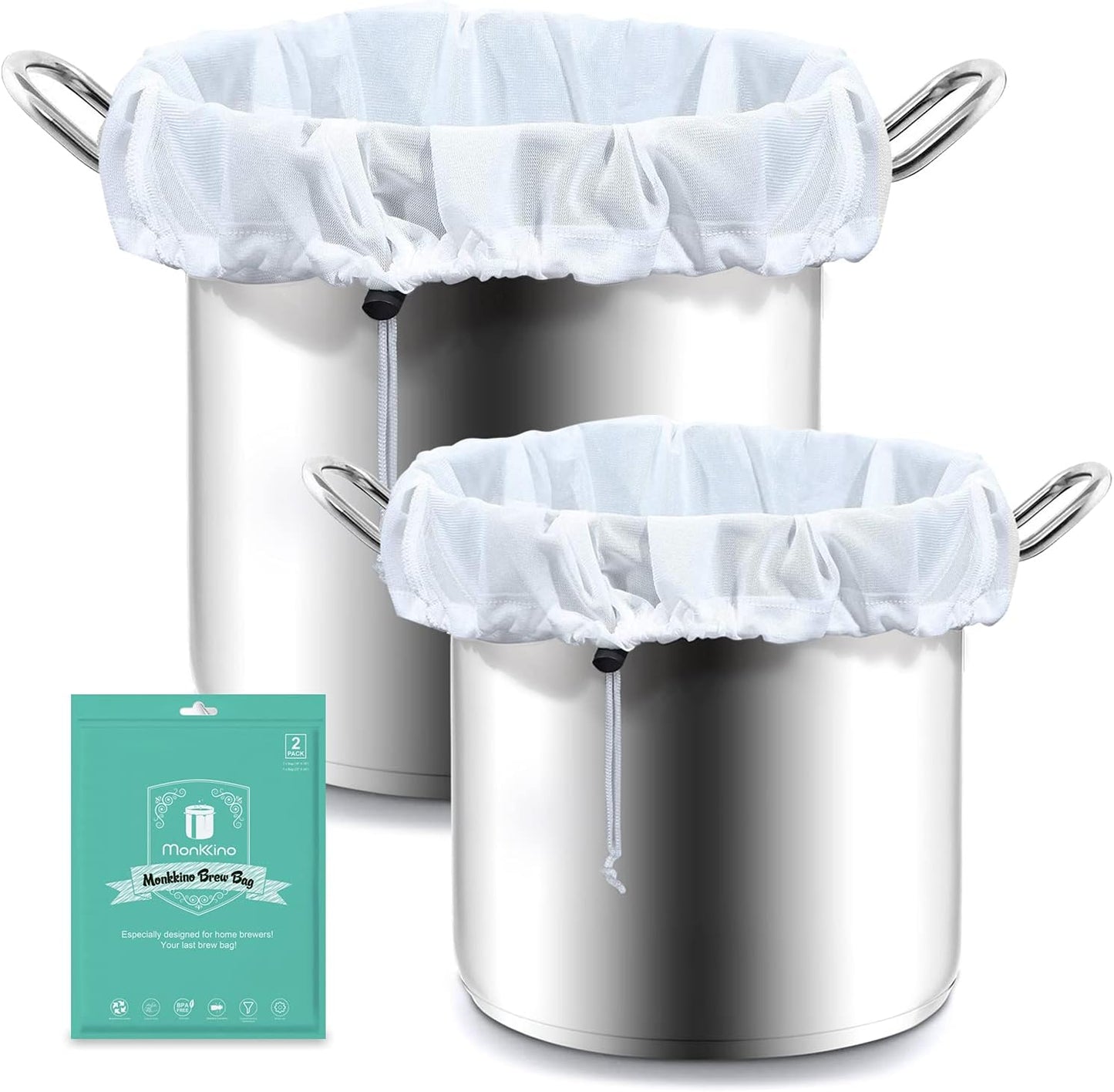 Brew Bags, 2pcs Brew In A Bag, Reusable Wine Straining Bag for Homebrewing, Fine Mesh Bag for Boiling, Durable Mesh Strainer Bag, 22×26 & 16x18