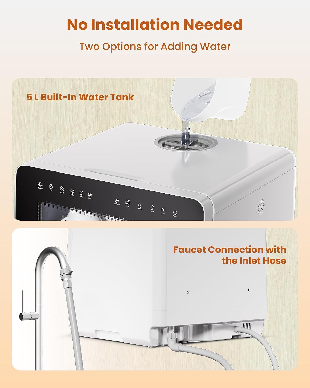 HAVA Countertop Dishwasher with Water Softener &amp; Enhanced Energy Efficiency | Portable Dishwasher with 8 Wash Programs, Child Lock &amp; Delayed Start Function, 5L Built-In Water Tank, No Installation Needed