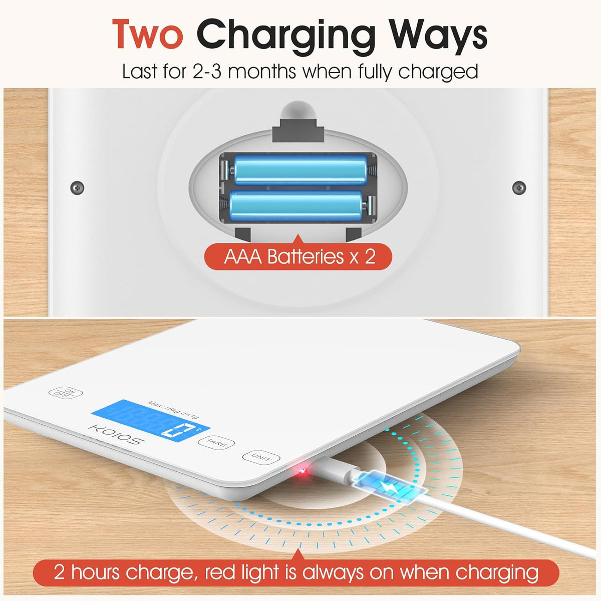 33lb Kitchen Scale 0.1oz Precision,Batteries &amp; Type-C Charging(White) | Compact Food Scale with 5 Units &amp; Tare Function, LCD Backlit Display, Easy to Clean, Ideal for Cooking Baking &amp; liquids