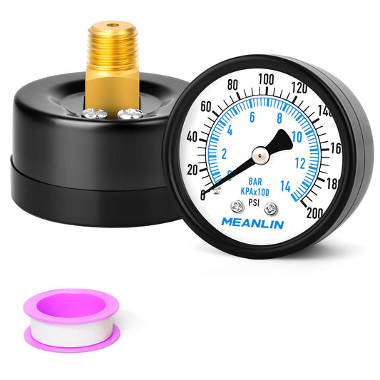 MEANLIN MEASURE 0-200Psi Well Pump Pressure Gauge 1/4" NPT 2" FACE DIAL for Air Compressor Air Regulator Water Filter Back
