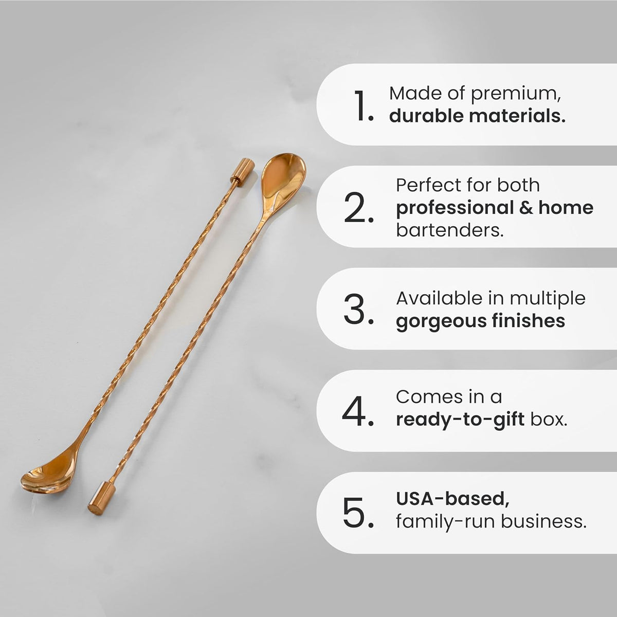 A Bar Above Bar Spoon Set, Spiral Handle, Stainless Steel Mixing Spoons for Cocktail Mixer Set, to Stir and Layer, Basic Professional or Home Bars Accessories (Stainless Steel, Spiral)