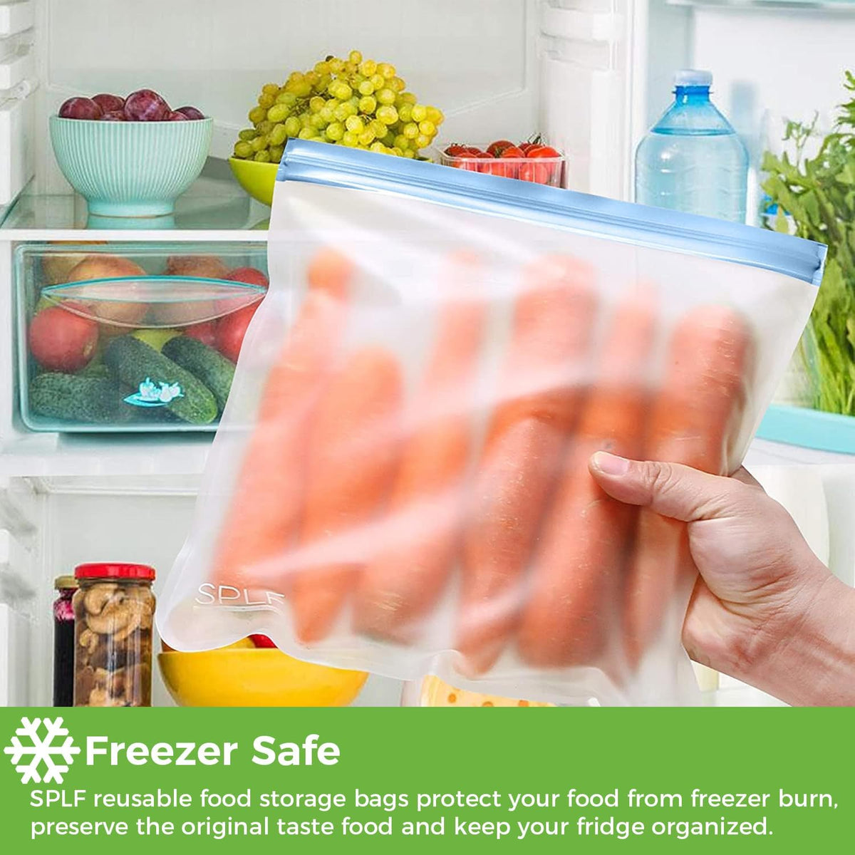 SPLF 9 Pack Reusable Gallon Freezer Bags Dishwasher Safe, BPA Free 1 gallon Leakproof Silicone and Plastic Free Food Storage Bags for Meal Prep, Fruits, Sandwich, Snack, Travel Items - Muticolor
