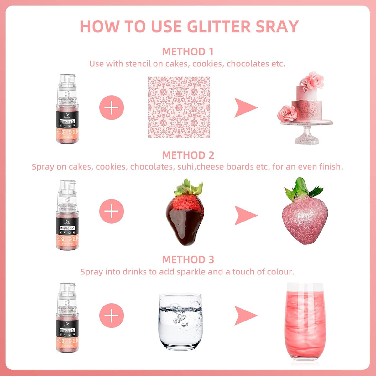 Black Edible Glitter Spray - 3/4oz(22g) Luster Dust Edible Food Grade Glitter Shimmer Dust Powder for Cocktails, Drinks, Cake Decorating - Metallic Food Coloring Powder for Wine, Candy, Cookie, Icing